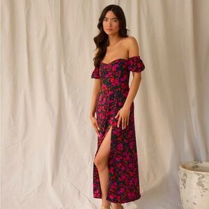 Park & Fifth Floral Off-Shoulder Dress - Black and Pink